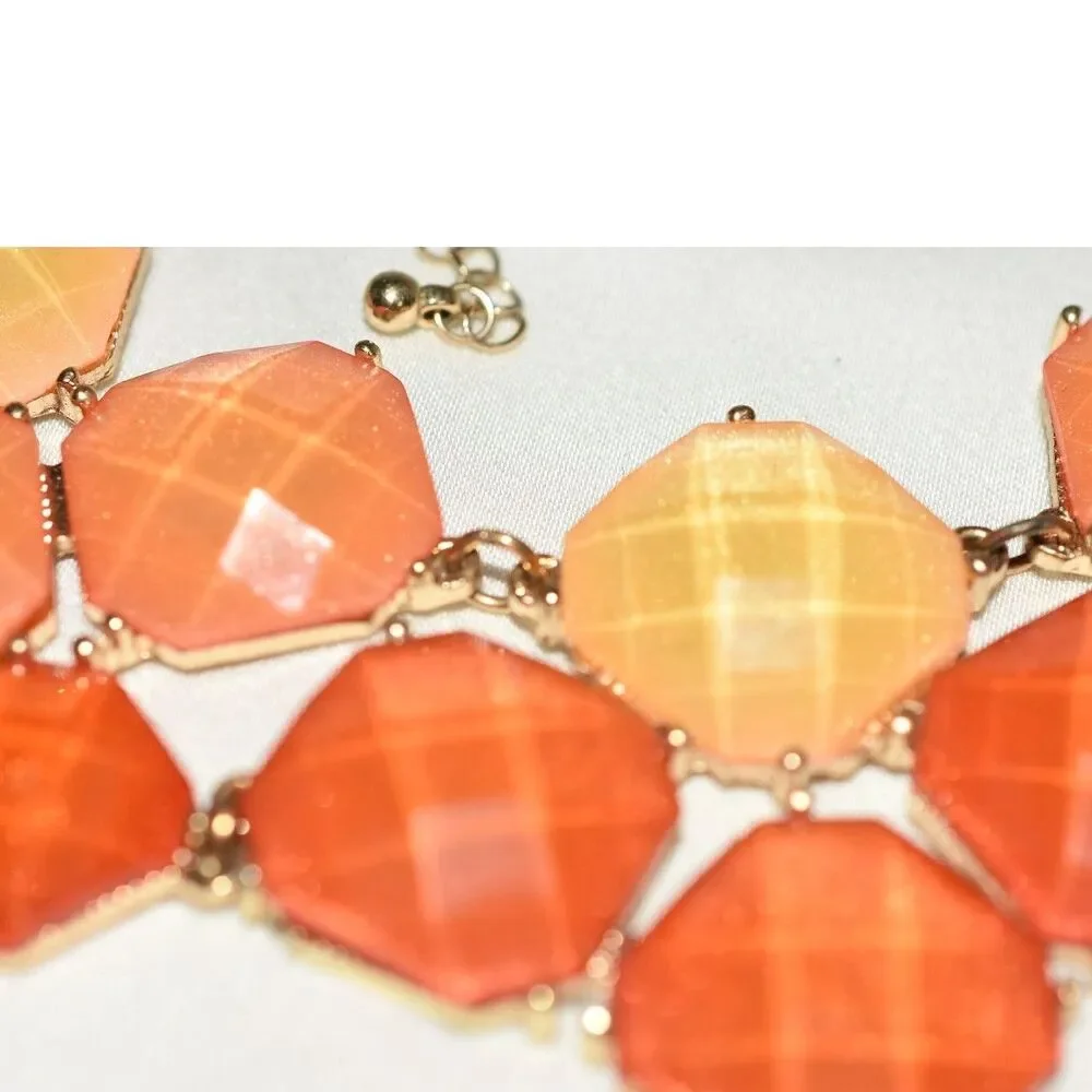 Vintage Tropical Yellow/Orange Faceted Beveled Gemstone Gold Tone 20